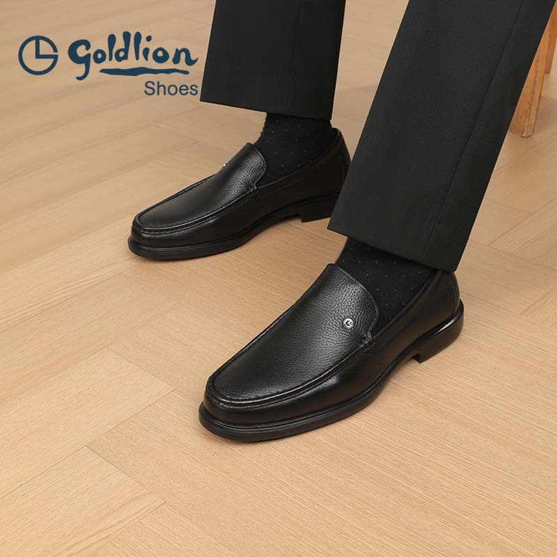 Goldlion Men's Shoes, Business Leather Shoes, Lightweight And Durable, Deerhide Loafers, G580430546AAA, Black, Size 40