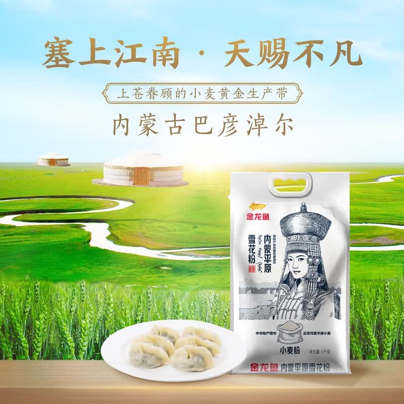 金龙鱼 面粉 中筋粉 内蒙平原雪花粉 10斤 麦芯粉 内蒙古河套平原小麦