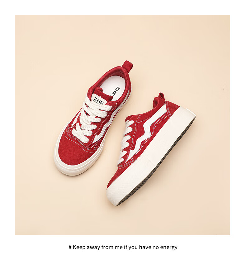 ZHR Canvas Shoes for Women, Classic Versatile Student Sneakers, Comfortable Breathable Thick-Soled Casual Women's Shoes, CS11 Red, Size 38 15