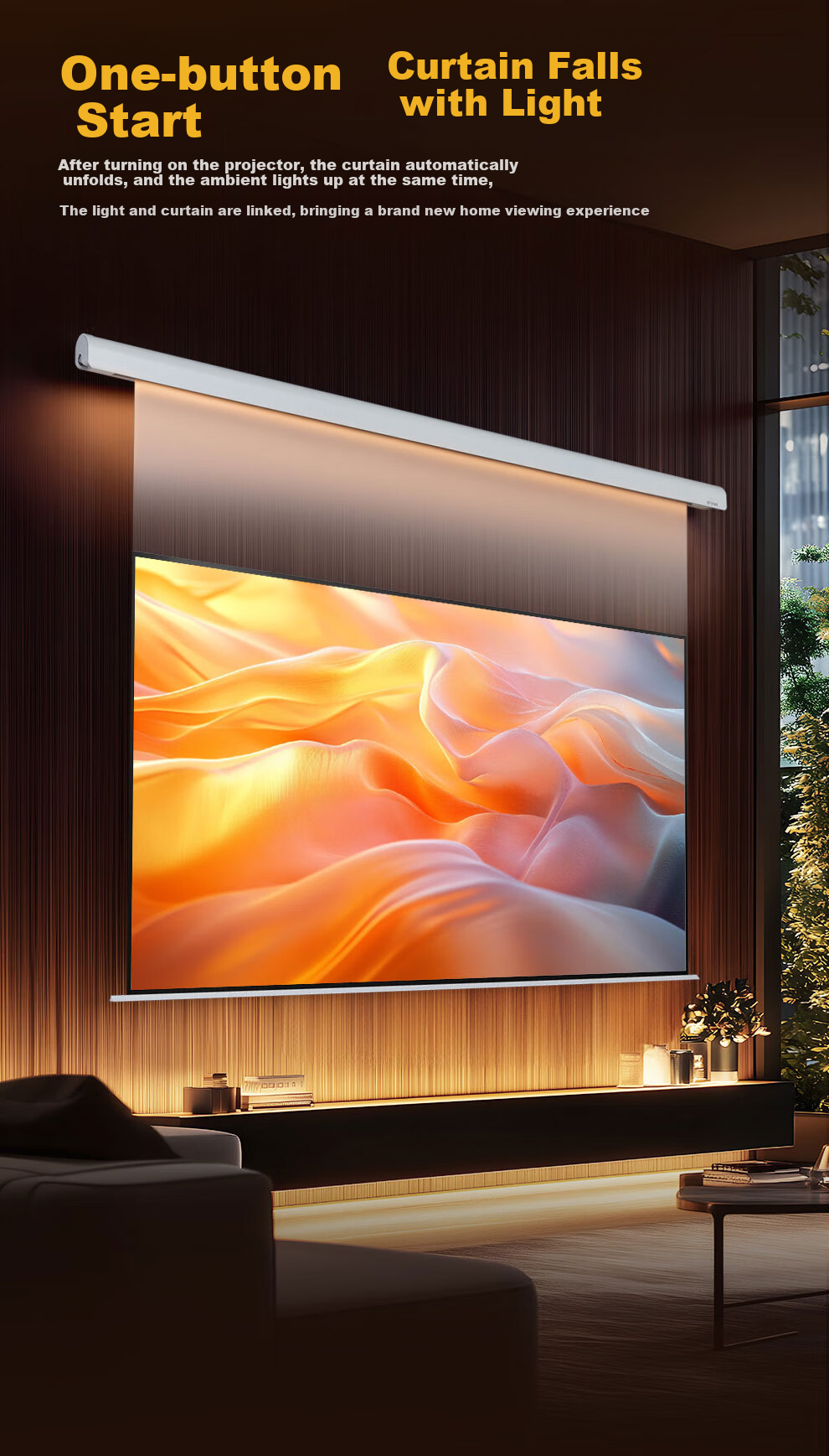 EPSON, 100-Inch Home Electric Smart Projection Screen, LED Ambient Light, Recessed Hidden Anti-Light Projection Screen, Ultra-High Definition Narrow Edge 3