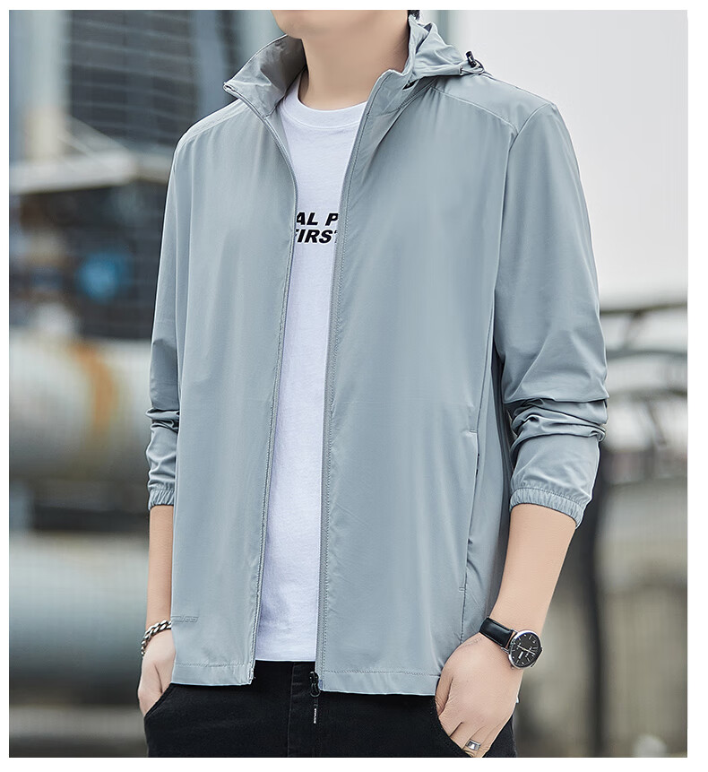 Romon Men's Sunscreen Jacket Summer Ice Silk Quick-Dry Lightweight Breathable Casual Outdoor UV Protection Coat 5368 Green Gray 5XL 16