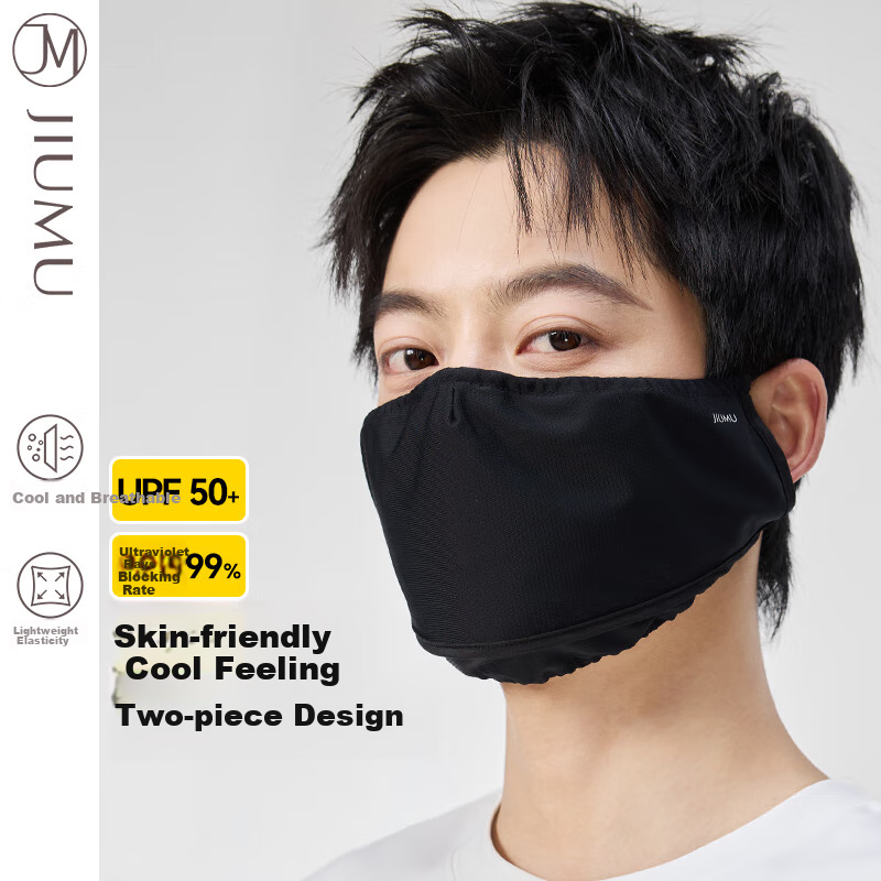JIUMU Ice Silk Sun Protection Mask for Men, Summer UV-Resistant Sunshade Cycling Hiking Breathable 3D Full Face Sun Protection Mask