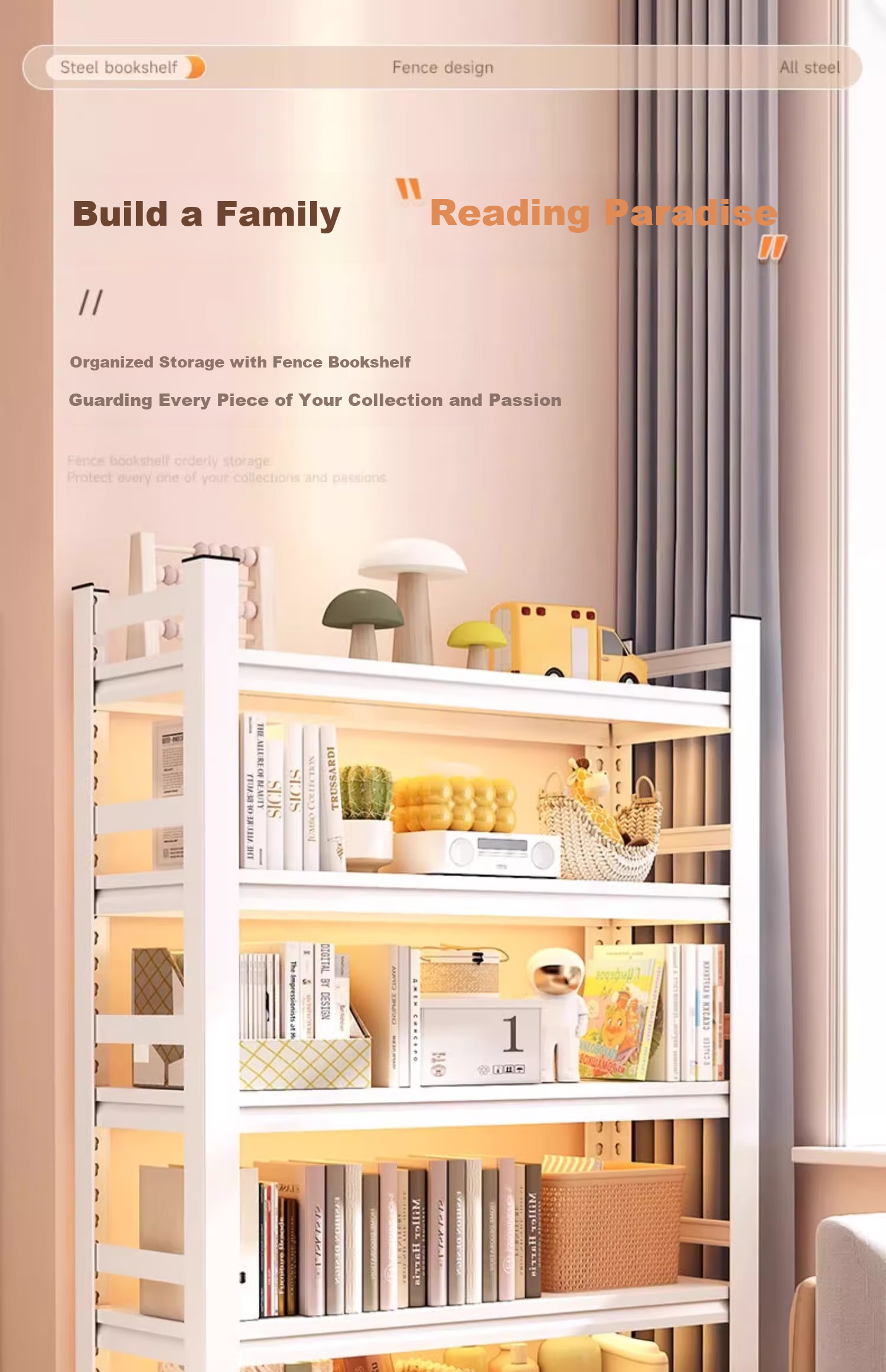 Moxiao Steel Bookshelf, Multi-Tier Floor-Standing, for Home And Student Use, Living Room Storage, Book Rack, White, 80*40*160 2