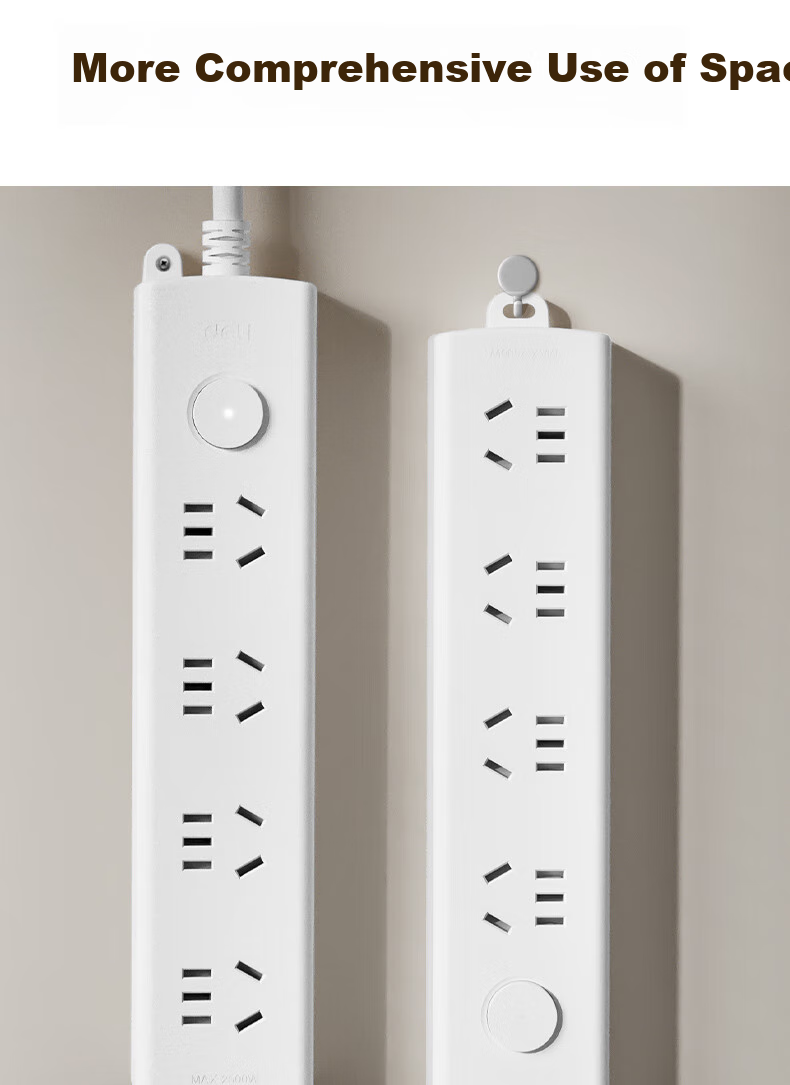 Deli Pearl White Series National Standard Safe Power Strip/Extension Cord/Power Bar/Power Board/Outlet Strip/Extension Cord with Master Switch, Protective Cover, 4 Outlets, 3 Meters, LX128 6