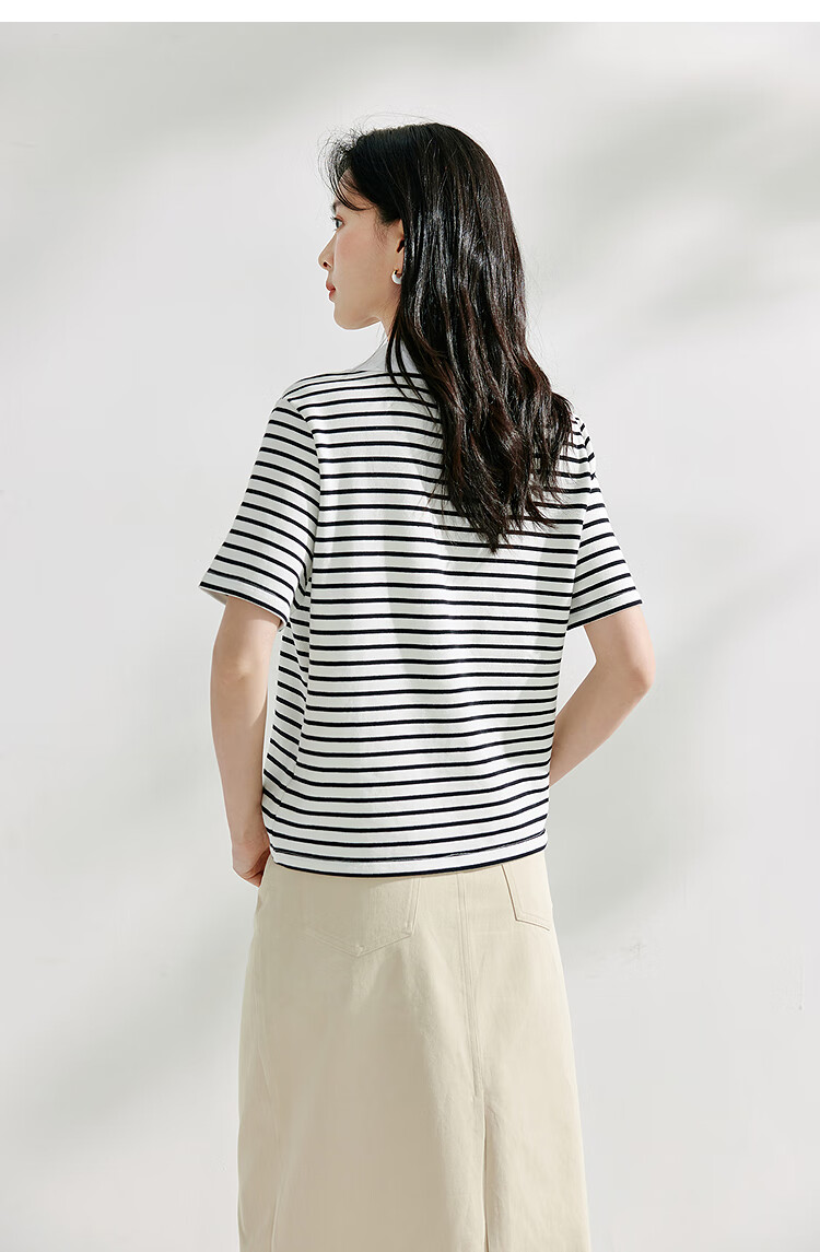 Inman Casual Striped Shoulder T-Shirt Summer Women's Design Polo Collar Slim Fit Short Sleeve Star Black XL 18