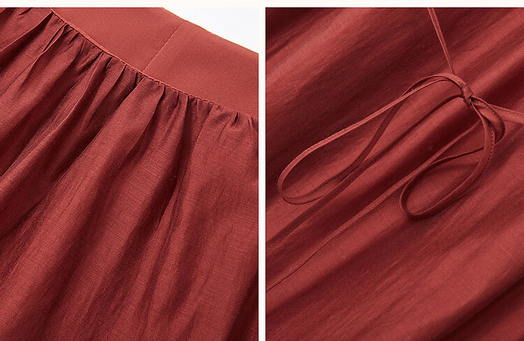 Demana Vintage Small Rose Summer Lightweight Glossy Lyocell Square Neck Ruffle Sleeve Belted A-Line Women's Dress 4