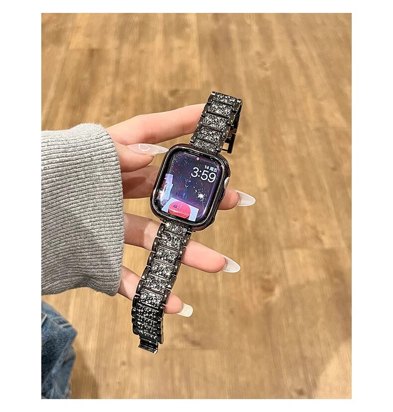 Biaodaige New Starry Sky Compatible with Apple Watch Band for Apple Watch S10/11, Full Diamond IWatch Summer Breathable Metal Women's Style with Silver Protective Case 42MM 7
