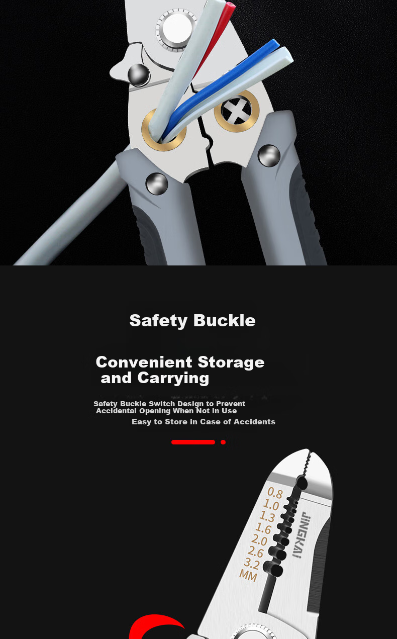 Jingkai Wire Stripping Pliers, Electrician's Pliers, 7-Inch Multifunctional Crimping Pliers, Wire Stripper, Cable Puller, Wiring Tool, Wire Peeling Pliers 7