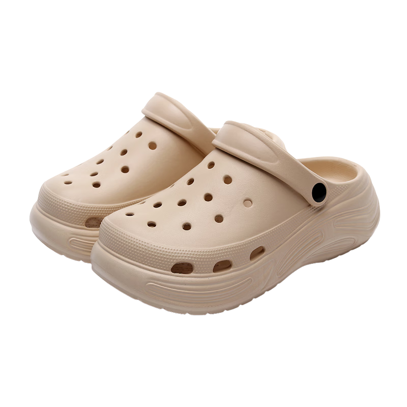 GUOLUOFEI Women's Perforated Shoes with Thick Soles, Summer EVA Outdoor Non-Slip Beach Sandals, Black, Size 39-40