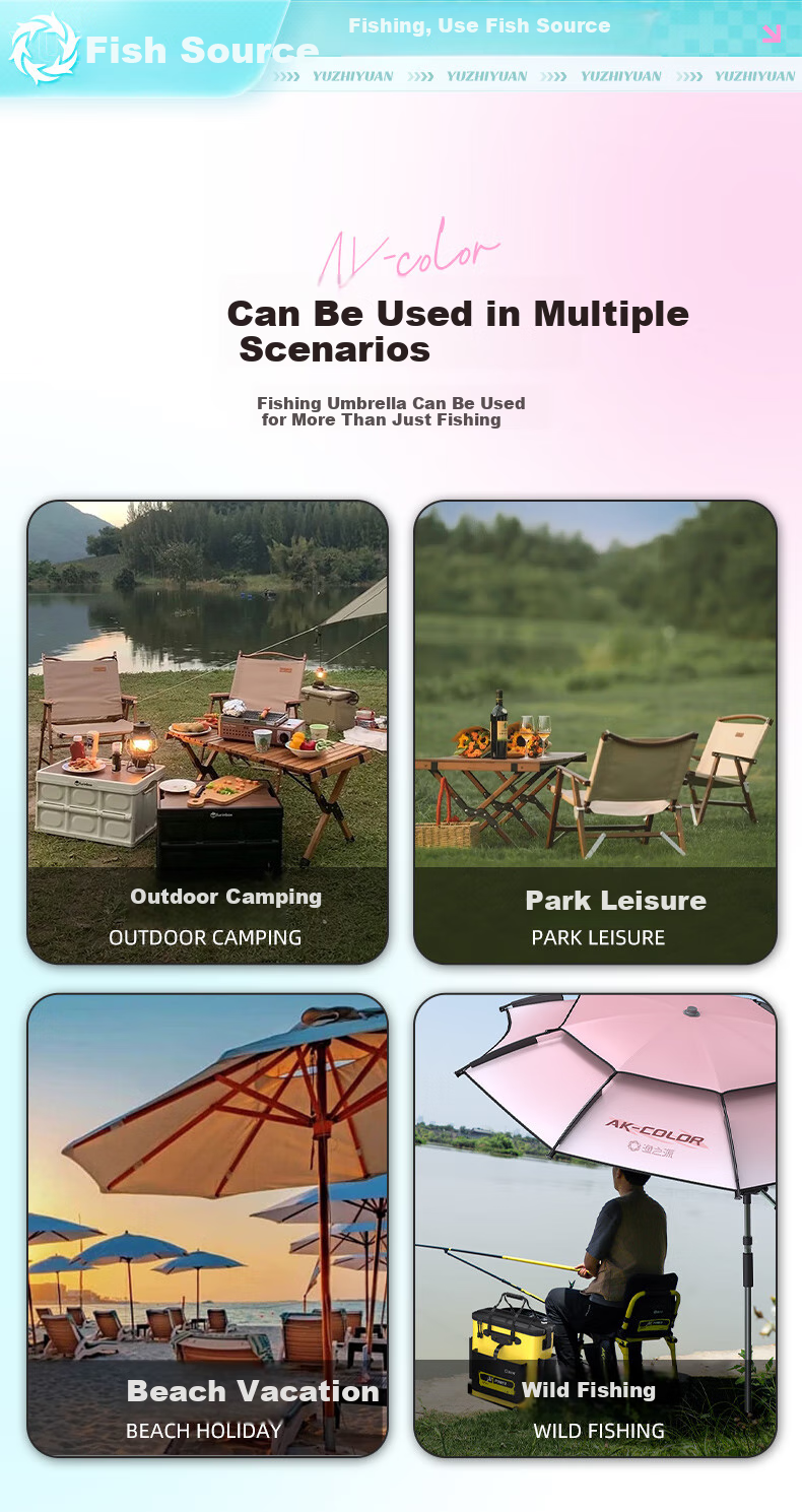 Yuzhiyuan AK-COLOR Umbrella Frame, Pink 12-Sided, 2.4 Meters Long, Pink 12-Sided Anti-Spin Fishing Umbrella 12