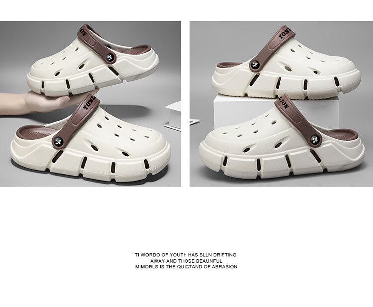 TonLion Perforated Shoes, Men's Summer Outdoor Sandals, Casual Couple Style Beach Slippers, Beige Brown, Size 38/39 19