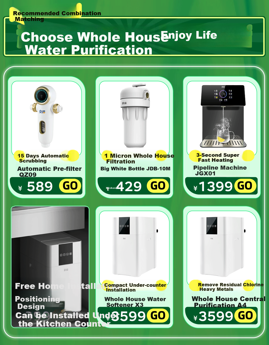Jingbei F8 Dual Mother And Baby Certified Water Purifier, 1000G Large Flow Rate, 2.75L/min Household, Dow RO Membrane Direct Drinking Machine, No Scale Inhibitor, Zero Stale Water, Zero BPA 1