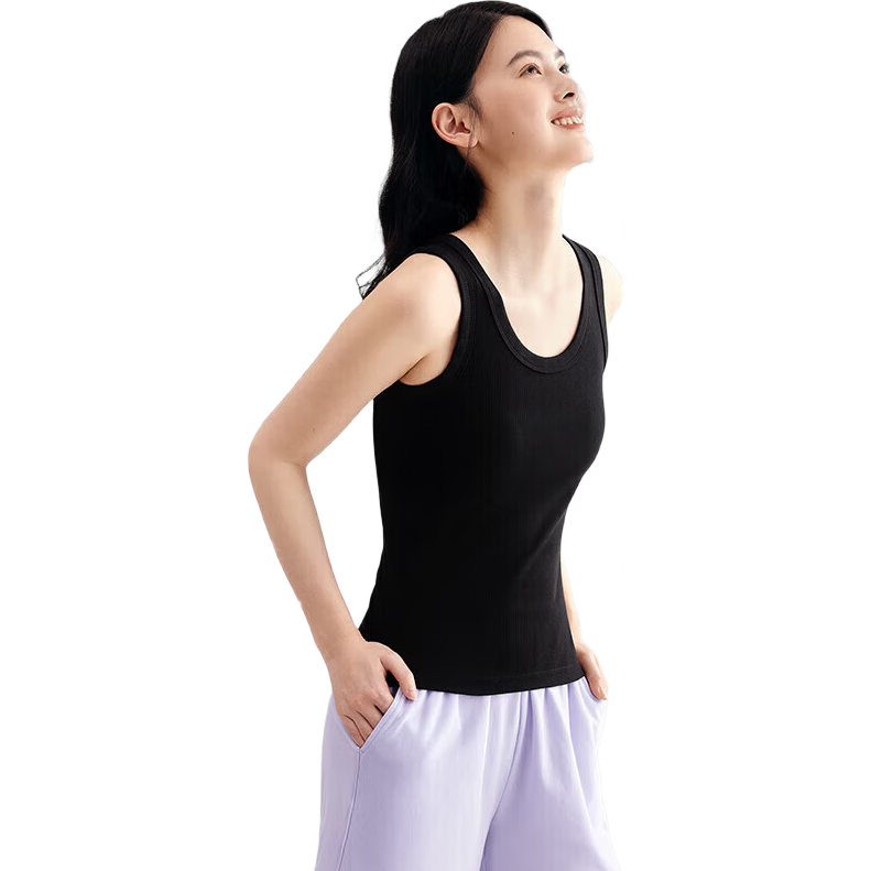 PurCotton Women's Summer Knitted Ribbed Slim Fit Tank Top Black S