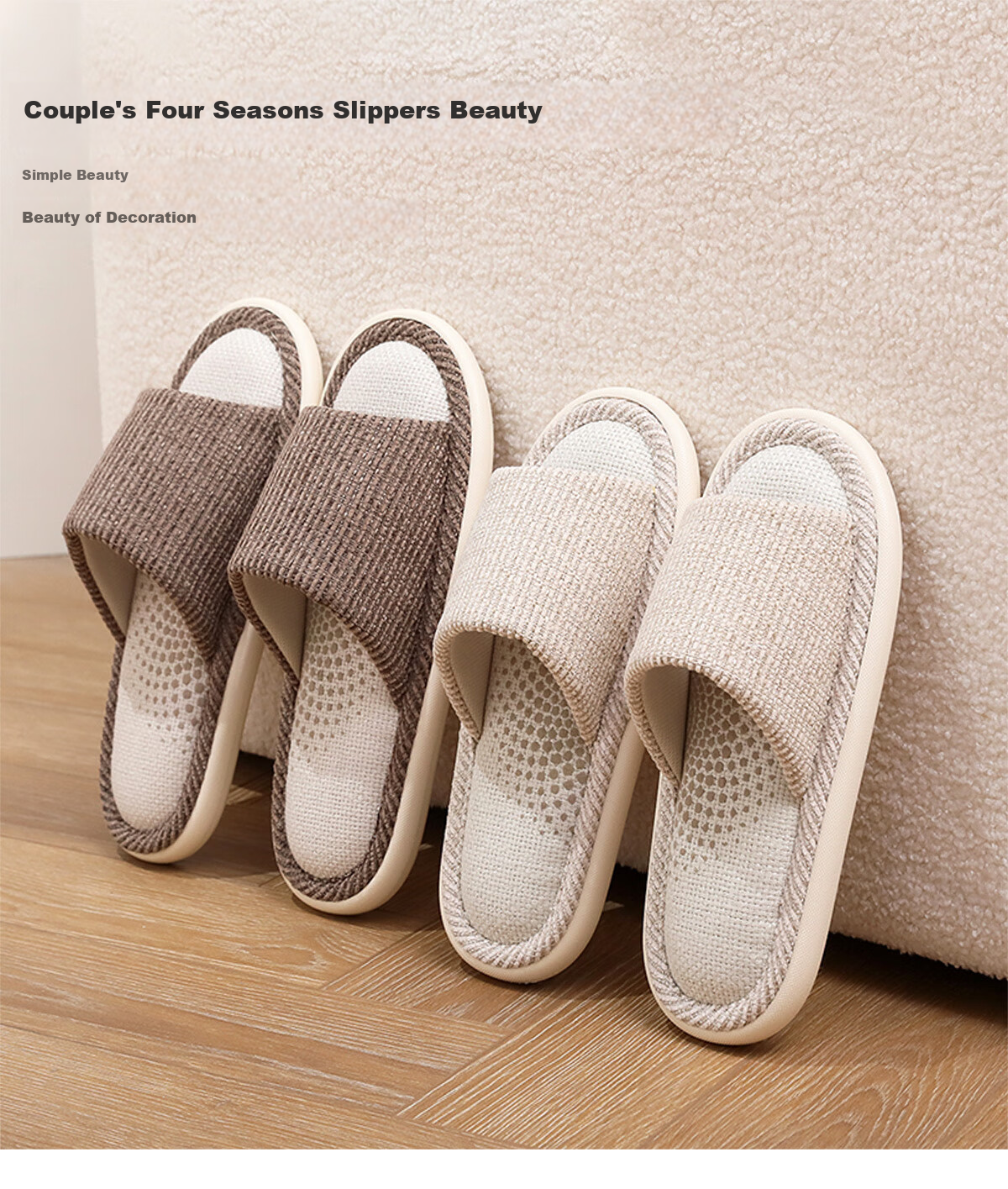 XGGC Four-Season Slippers for Men And Women, Spring And Autumn Indoor Home Use, Mugwort Soft-Soled Breathable Cotton Linen Slippers, Beige, Size 36-37 1