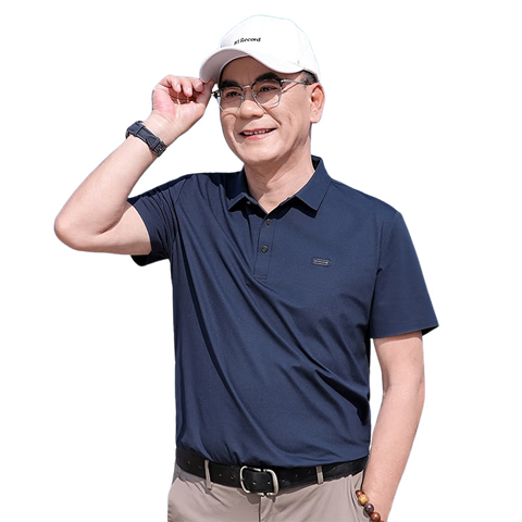 Baocaiyang Father's Day Gift Mulberry Silk Polo Shirt for Men Practical Summer Short Sleeve T-Shirt for Middle-aged and Elderly Dad