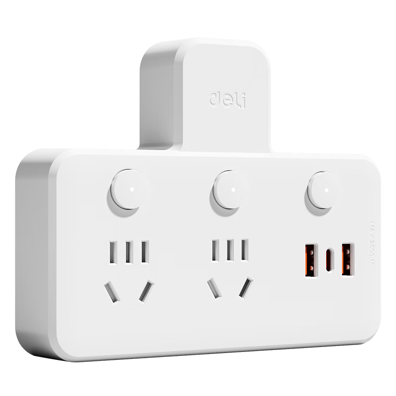 Deli 20WPD Apple Fast Charging Wireless Adapter, Power Converter Plug, Expansion Switch Socket, Diamond-Shaped Power Converter, One-To Control with 5 Outlets + 2A1C LU5009