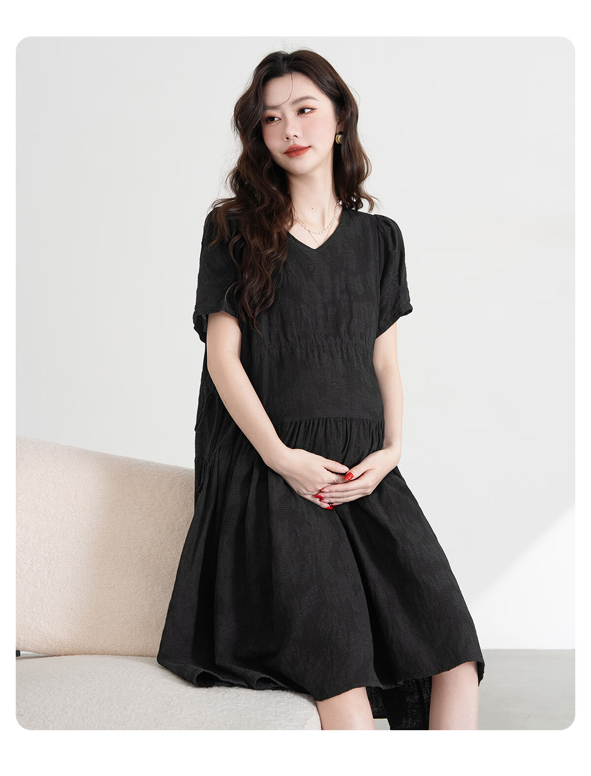 JOYNCLEON Maternity Dress Summer French Style Loose Black Long Dress Pregnancy Clothes Black XL Jly156790 15