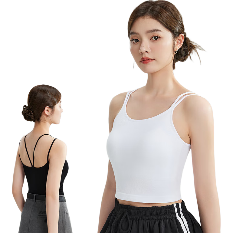Dushiliren Women's Camisole Tank Top, All-Season Bra with Built-In Pads, Solid Color Thin Style, Beautiful Back Design, Inner Wear Or Outer Wear, White, Size L