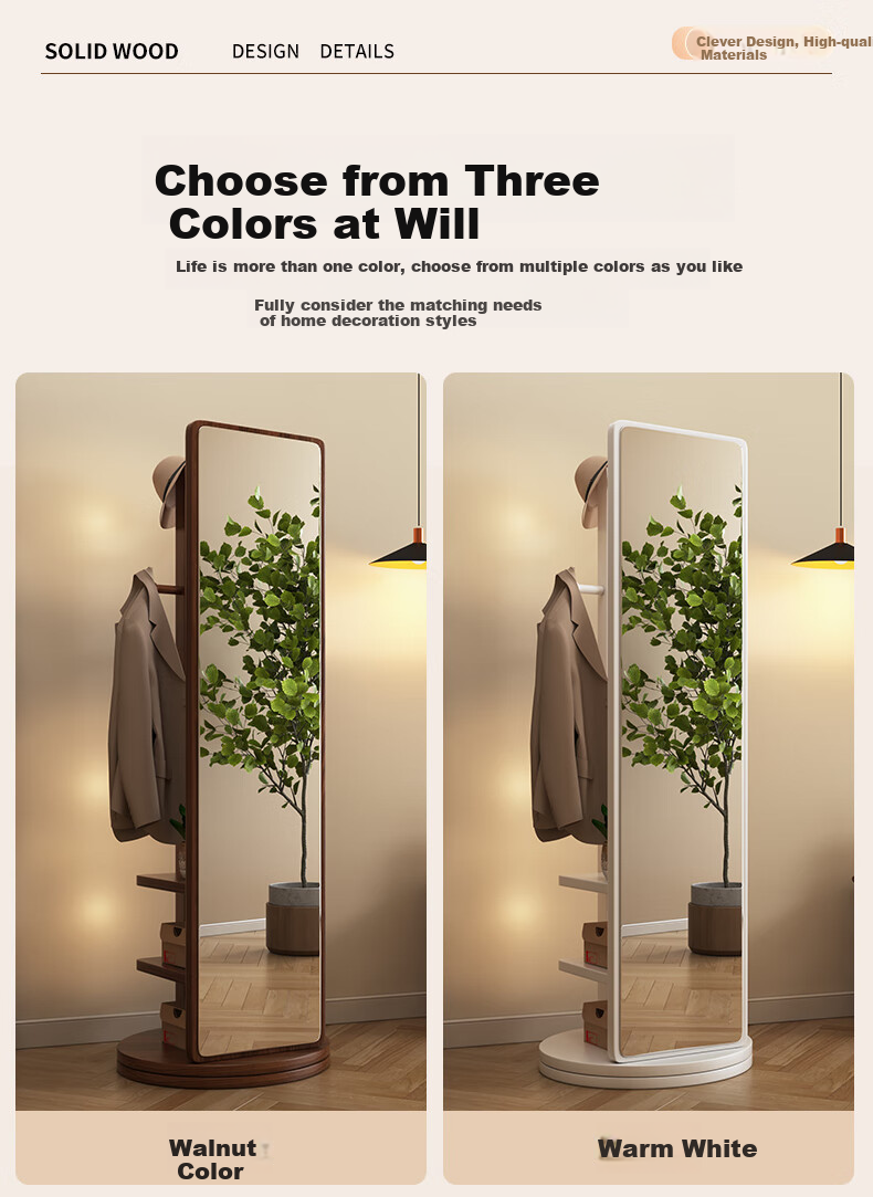 Chibailun Full-Length Mirror, Rotatable Floor Mirror for Home Use, Bedroom Multi-Functional Clothes Rack And Dressing Mirror 14