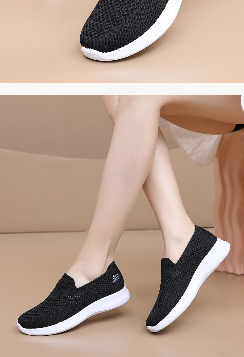 Anglerfish Old Beijing Women's Mesh Shoes Summer Breathable Slip-On Middle-Aged and Elderly Mom Casual Shoes A6011 Black 38 18