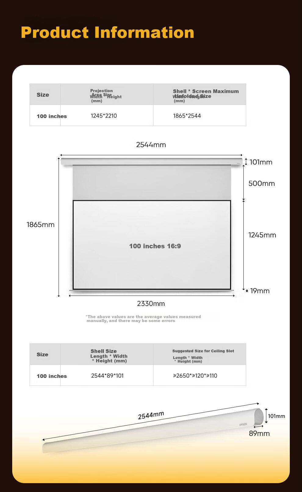 EPSON, 100-Inch Home Electric Smart Projection Screen, LED Ambient Light, Recessed Hidden Anti-Light Projection Screen, Ultra-High Definition Narrow Edge 8