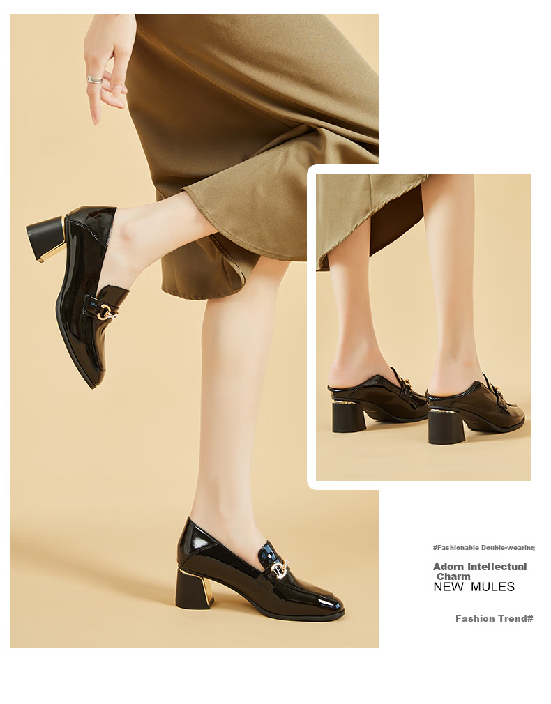 DAPHNE Professional Women's Single Shoes with Thick High Heels, Comfortable Round Toe, Height-Increasing, Two-Way Wear Loafers Women's Shoes 4622404006 Beige 37 10
