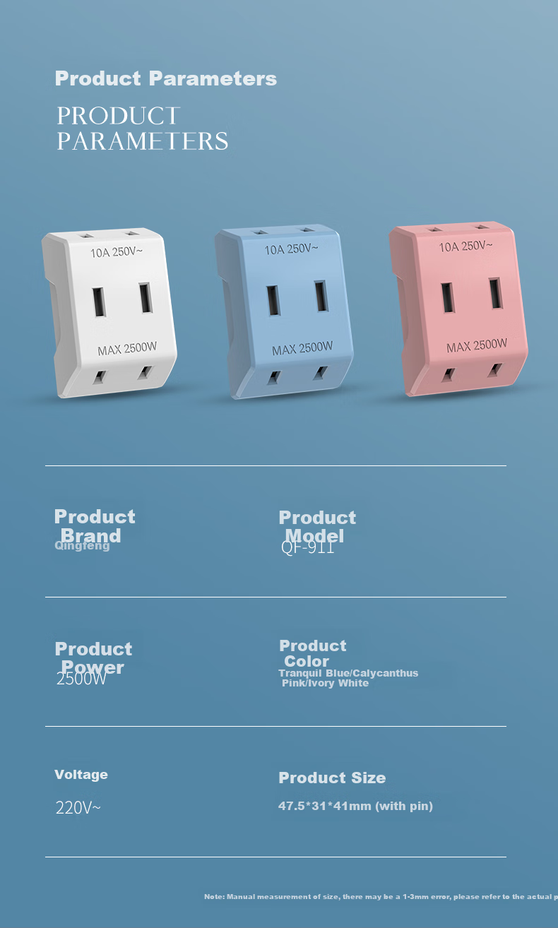 Kyfen Three-In Adapter, National Standard 10A 47mm Mini Portable, No Plug Cover, Dorm Essential, Travel Socket, White, 2 Prongs, Electric Shock Prevention, PP Material 10