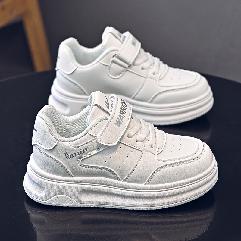 Warrior Boys' Shoes Spring And Autumn Style, Girls' Sneakers, White Shoes, Soft-Soled Casual Skate Shoes WZ(CL)-1267 White Size 36