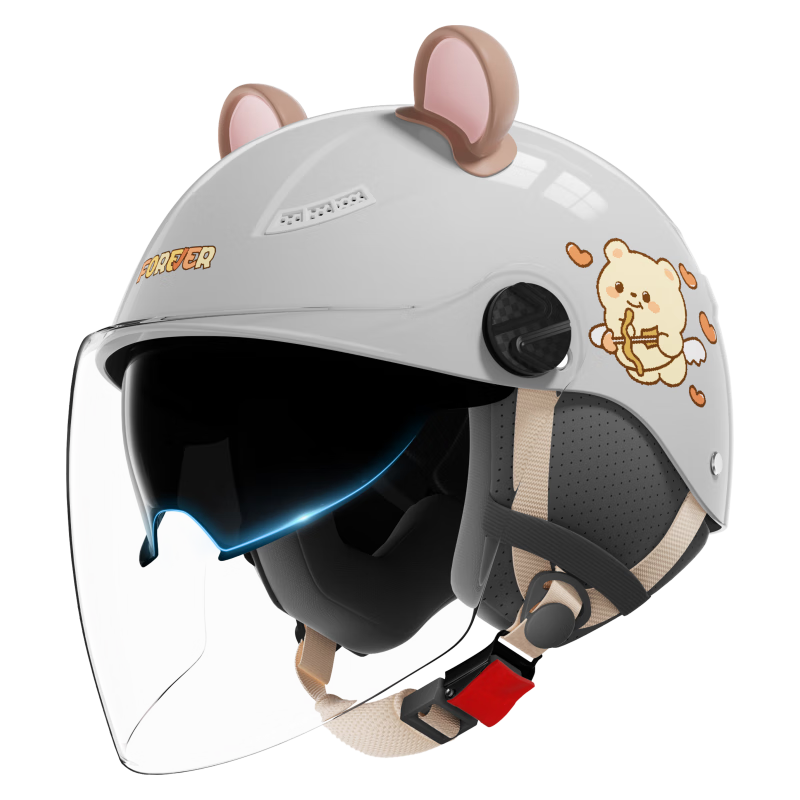 FOREVER 3C Certified Electric Bike Helmet Unisex Half Helmet Summer Sun Protection Breathable Dual Lens Four Seasons Universal Motorcycle Safety Helmet C05 Shadow Gray Dual Lens + Detachable Ear Prote