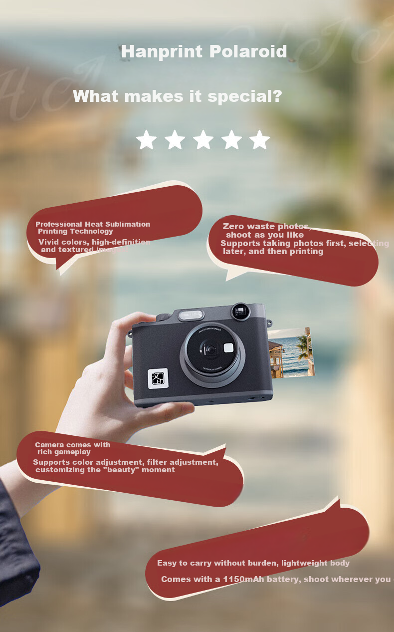 HPRT Z3 Instant Camera, Black, Mini Portable, High-Definition Photo Printer for Smartphones, Direct Picture Output, Home Use, Student, Children, Women's Digital Camera Gift 2