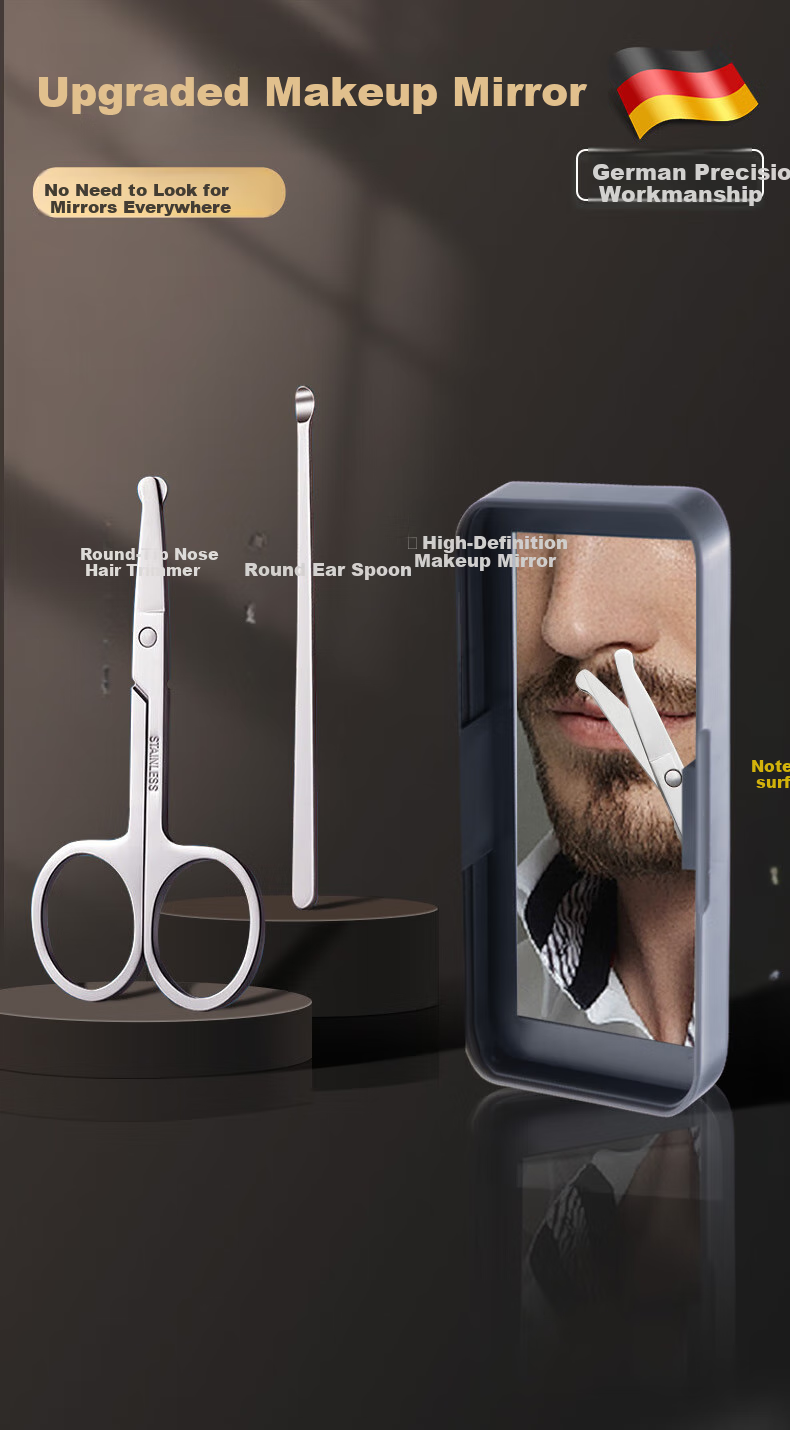 Huanlinkai Stainless Steel Nose Hair Scissors for Men, Round Tip Beard Trimmer, Small Black Scissors 3