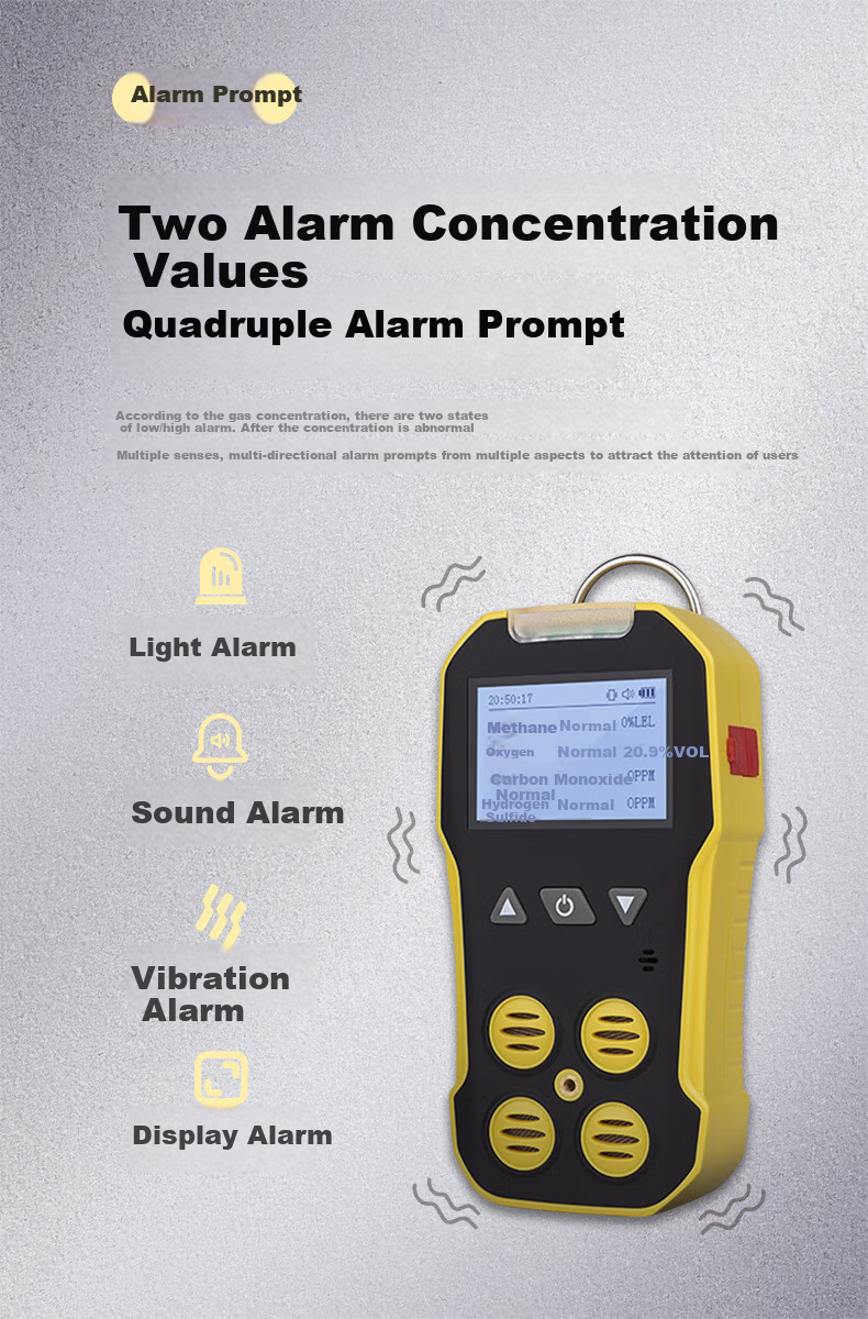 BAOSHIAN Four-In Gas Detector Toxic And Harmful Gas Detection Combustible Oxygen CO Hydrogen Sulfide Concentration Alarm 2