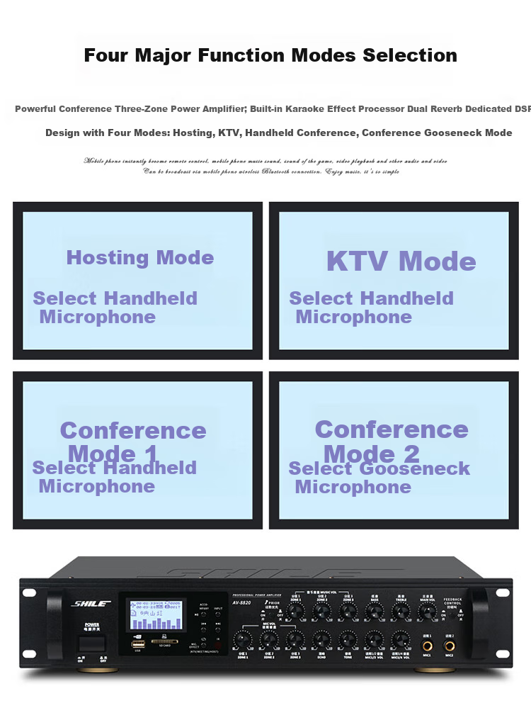SHILE AV-8820 Professional Conference Six-Channel Amplifier, Three-Zone Power Amplifier, Supermarket Classroom Background Music, 360W High-Power Output 13
