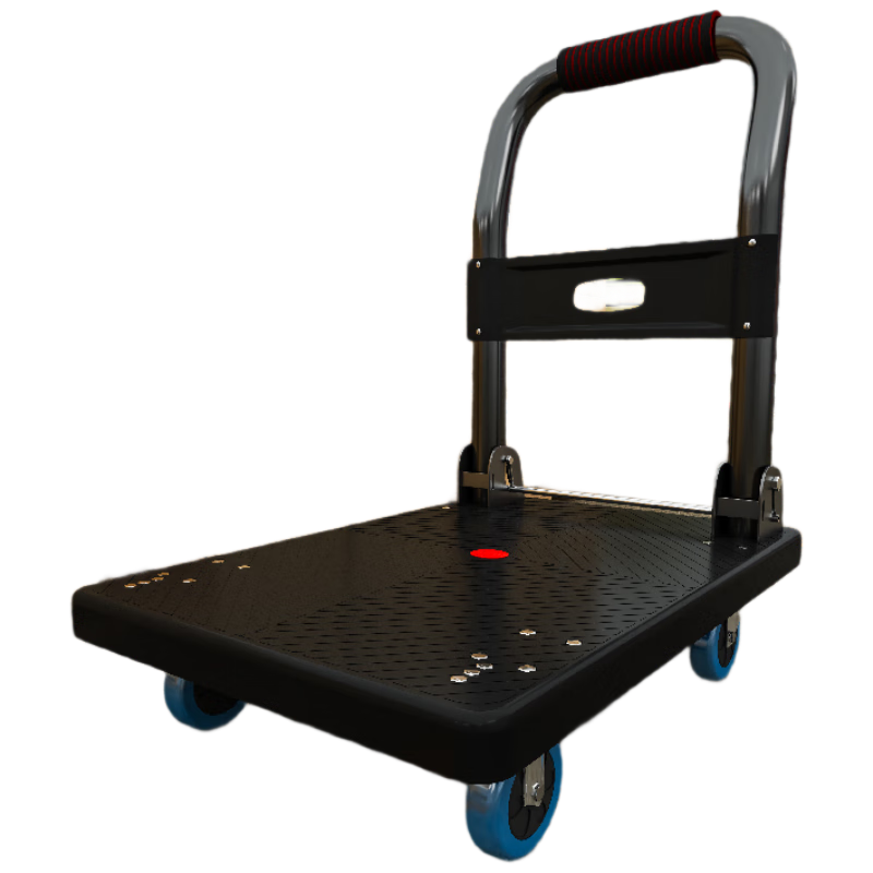 Feida Small Cart Flatbed Hand Truck Trolley Small Pull Cart Hand-Pulled Transport Cart 90x60cm Black 5-Inch Rubber Wheels