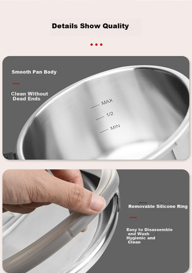 KBH Explosion-Proof Pressure Cooker, 304 Stainless Steel, Thickened, Safe for Home Use, Compatible with Gas And Induction Stoves, 22cm, 5.5L 12