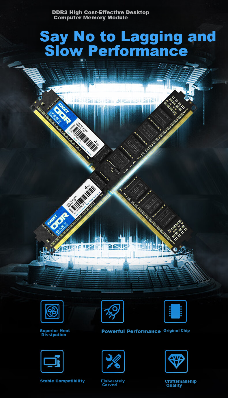 EAGET DDR3 4GB 1600MHz 1.5V Desktop Memory Module, Computer Office Memory, P10 Third Generation Computer Memory, for Office And Study 1