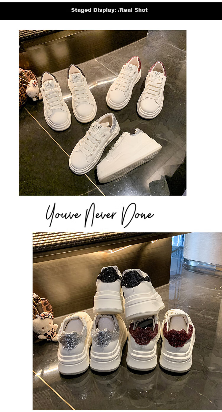 La Chapelle Women's Sneakers, Thick-Soled White Shoes, Versatile Pearl Lace-Up Sports White Shoes-JX005 Silver 39 14