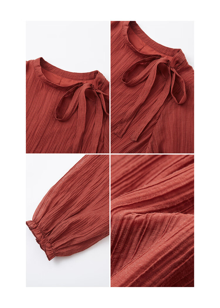Dme [Boleng Zhilian] Spring French-Style Split Ruffle Trim Round Neck A-Line Concealing Mid-Length Women's Dress 9