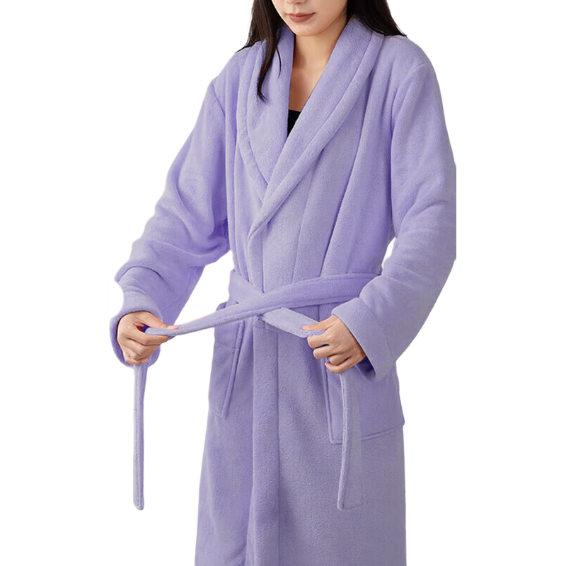 Grace Thickened Plain Weave Bathrobe Absorbent Wearable Towel Home Couple Warm Bath Skirt Soft Bathrobe Purple