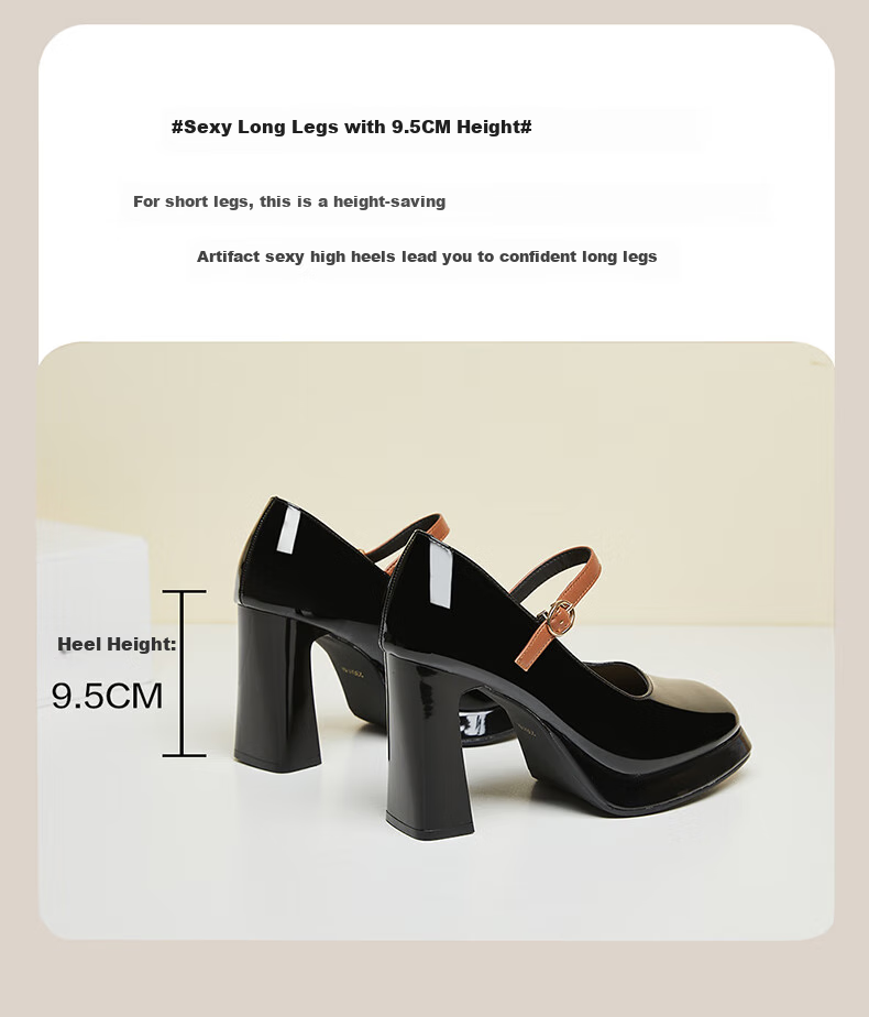 DAPHNE Ultra High Heels for Women, French Elegant One-Strap Buckle Square Toe Chunky Heel Pumps Women's 4623101118 Black Size 34 4