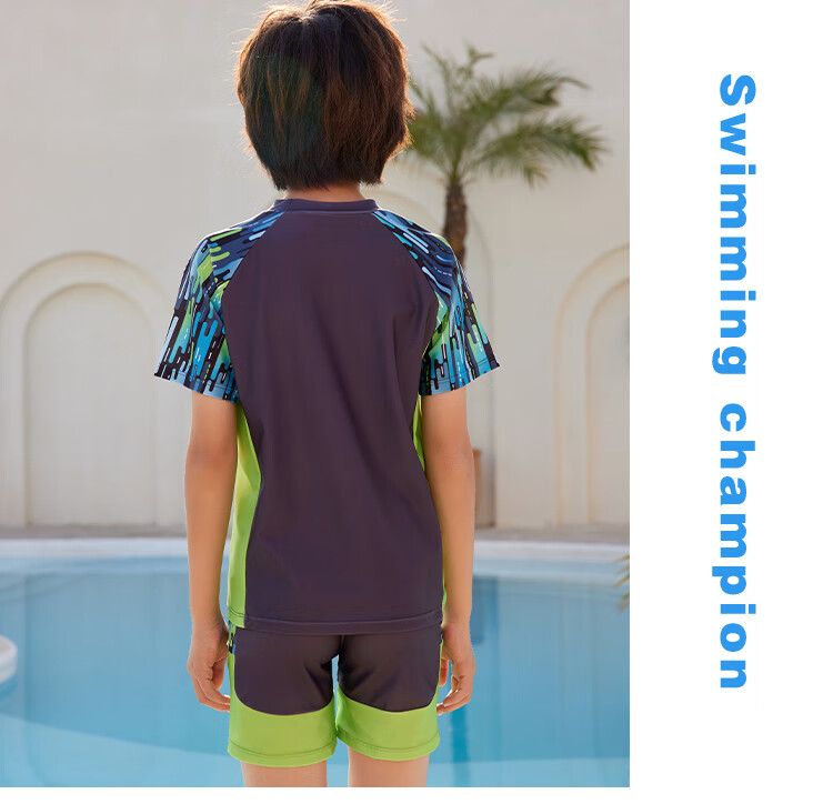 Peak Kids Boys Swimwear Boys Two-Piece Swimsuit Gray Black Size 150 5