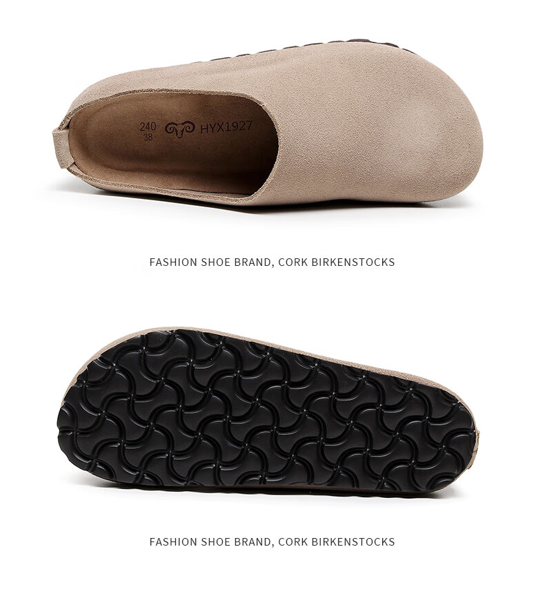 Hengyuanxiang Genuine Leather Birkenstock Sandals for Women, Outdoor Wear, Soft Wood Birkenstock, Retro Closed-Toe, Thick-Soled Height-Increasing Mules for Outdoor Wear, Coffee Color, Size 37 9