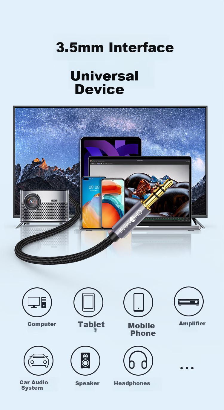 CHOOSEAL (CHOSEAL) 3.5mm Male to Male Car AUX Audio Cable, Graphene Shielded Braided Wire Body, Phone Laptop Headphone Speaker Connection Cable, 2 Meters, QS3566T2 9