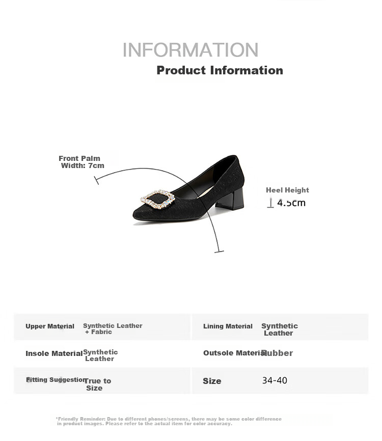 Josiny Rhinestone Square Buckle Pointed Toe Slip-On Chunky Heel Fashion Shoes, Spring Stylish Versatile Elegant Women's Pumps, Light Gold, Size 37 9