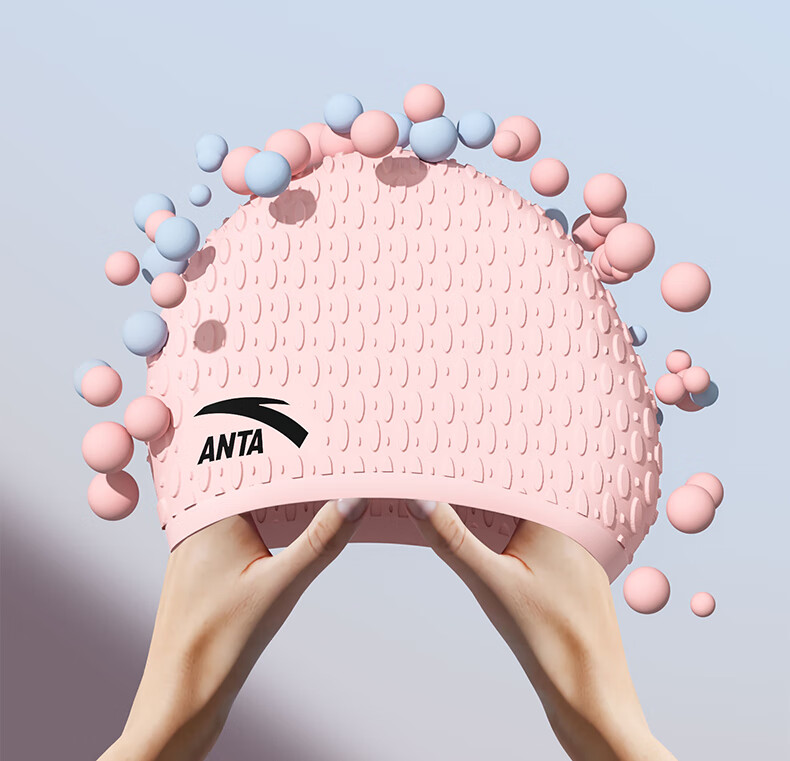 ANTA Adult Water Drop Swim Cap Hydrophobic Particle Swim Cap Waterproof Non-Tight Long Hair Swimming Cap Black 7