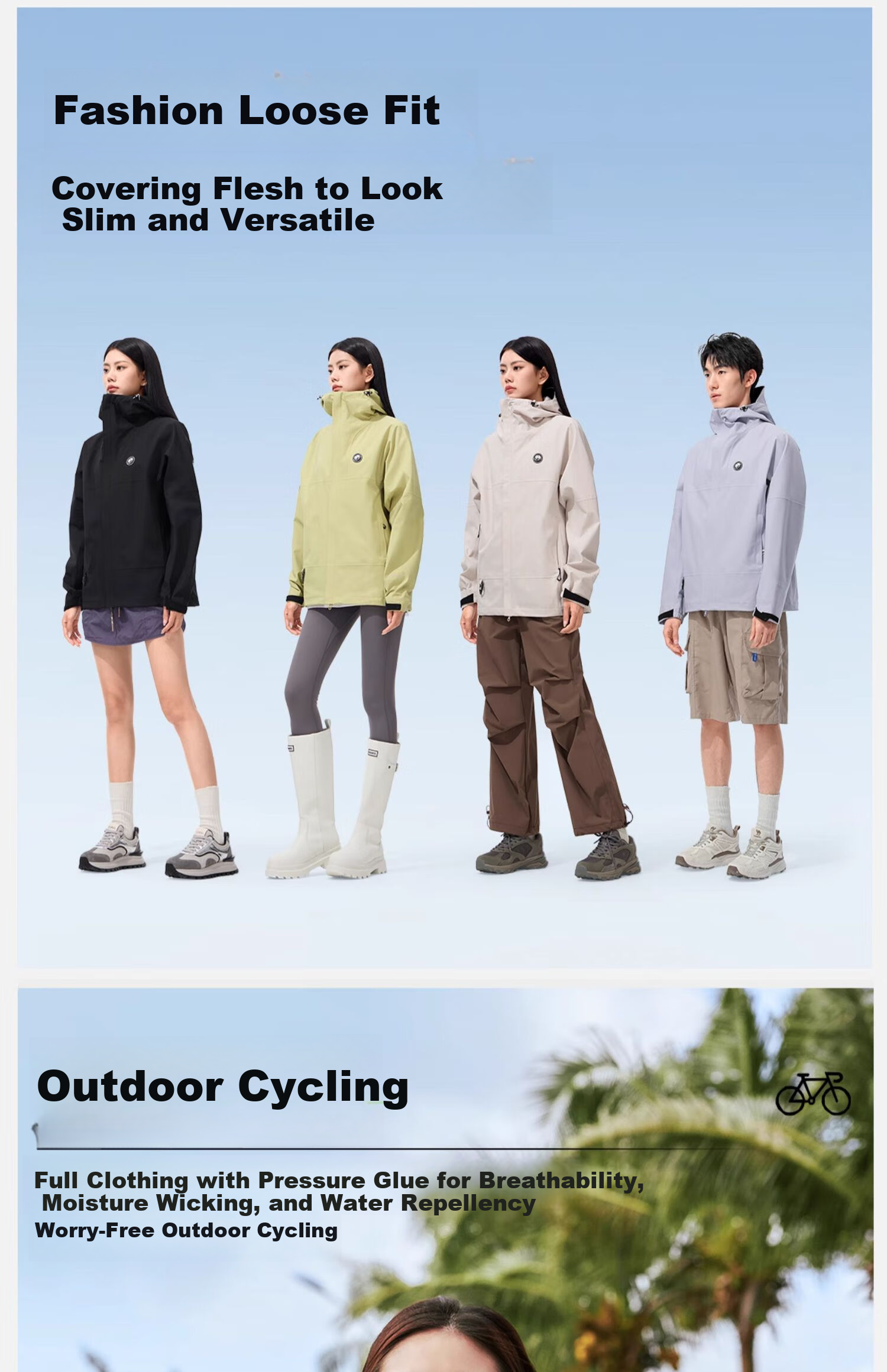 CAMEL Single-Layer Windbreaker Jacket for Men And Women, Waterproof Coat A46169, Lavender Color, Size L 13