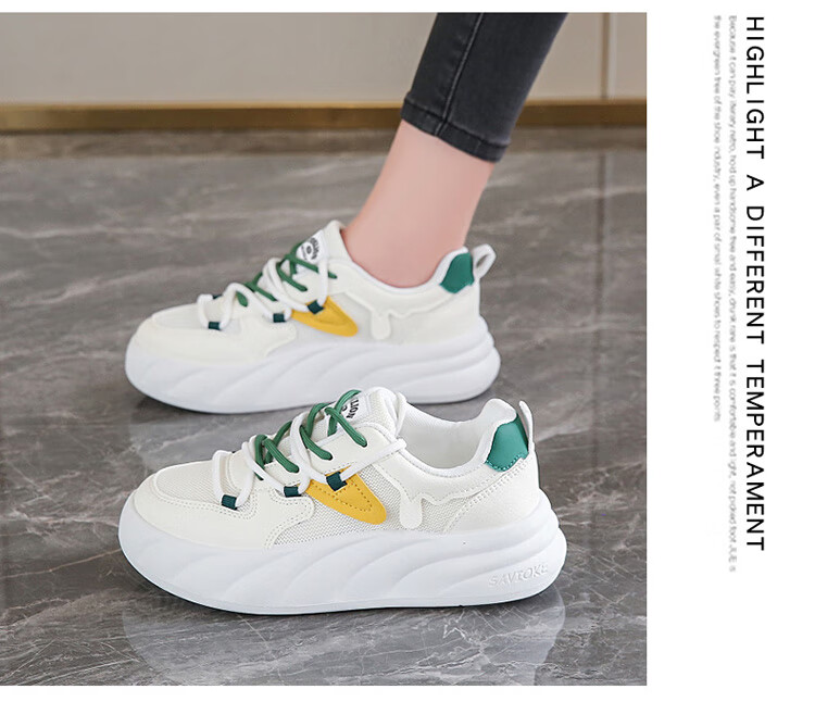 TonLion Women's Spring Summer Student Sneakers Thick Sole Height Increasing Casual White Green Shoes Size 40 15