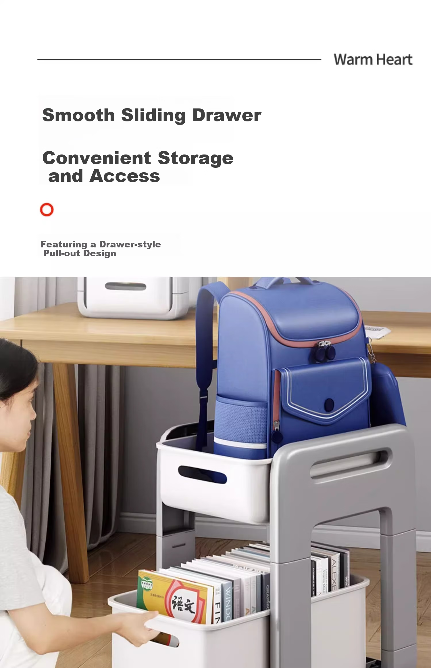 YOUQIN Backpack Storage Rack, Movable Cart, Book Organizer, Household Bookshelf, Under-Desk Wheeled Cabinet for Storing Schoolbags 7