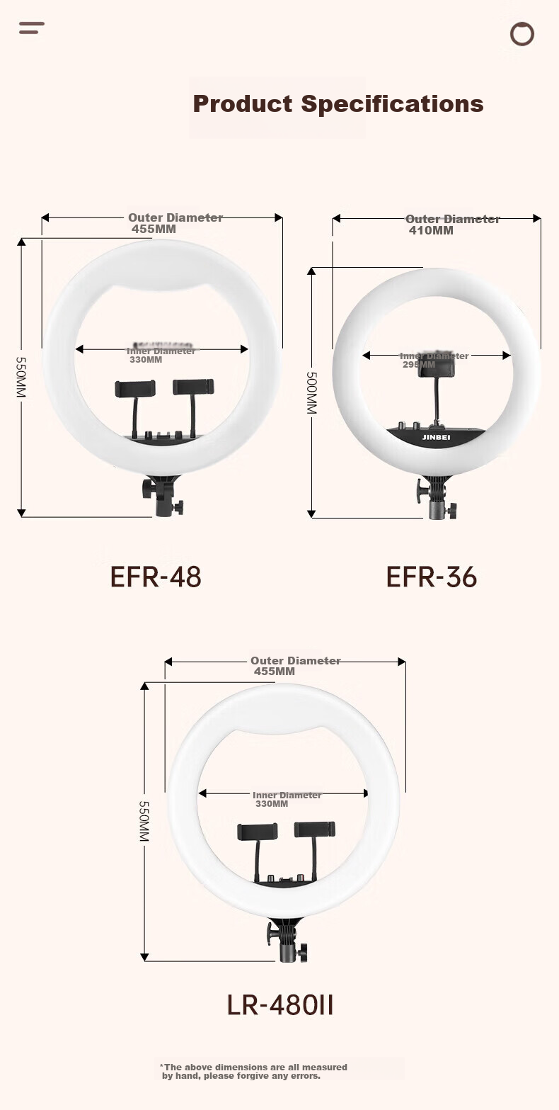 JINBEI EFR-48 Circular Fill Light, LED Mobile Phone Live Streaming Stand, Surface Light for Streamers, Selfie Photography Beauty Light, Desktop Makeup Embroidery Photography Lighting 4