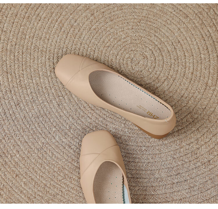 ZHR Women's Genuine Leather Vintage Casual Flats Soft Sole Low-Cut Shoes AH582 Beige Size 39 18